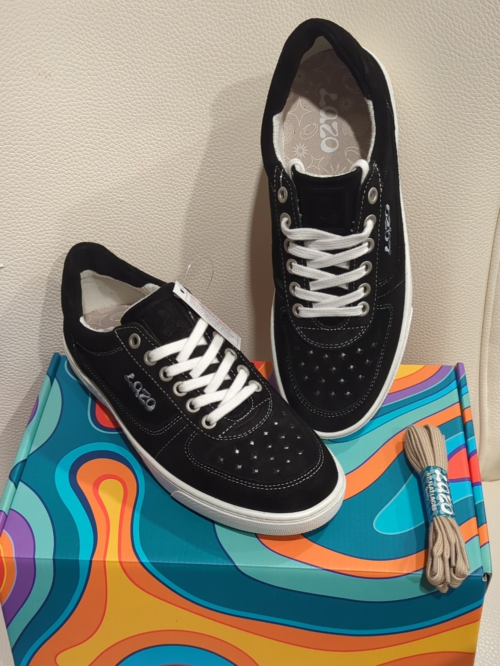 Women's Black Suede Lace-Up Sneakers with White Soles